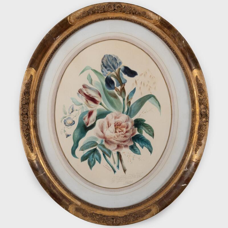 Appraisal: French School Roses A Pair of Rondels Two watercolor on