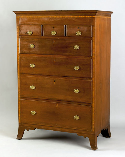 Appraisal: Pennsylvania Federal walnut tall chest ca the molded cornice above