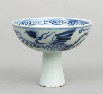 Appraisal: A Chinese Blue and White Porcelain Stem Cup A Chinese