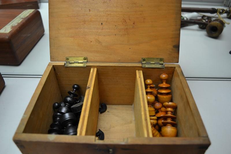 Appraisal: WOODEN CHESS PIECES IN BOX FAULTS