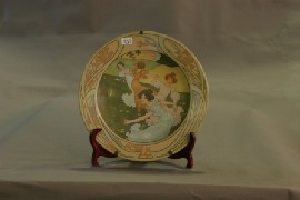 Appraisal: A Tole hand decorated metal plate depicting ladies dancing marked