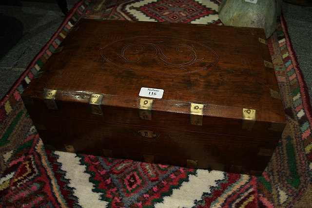 Appraisal: A CAMPAIGN STYLE HARDWOOD AND BRASS INLAID BOX cm