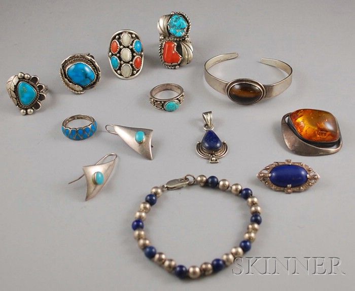 Appraisal: Group of Silver Sterling Silver and Hardstone Jewelry including turquoise