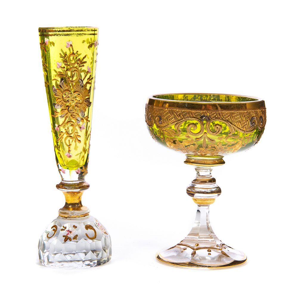 Appraisal: Two Miniature enamel Moser art glass vase compote Two enamel