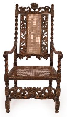 Appraisal: A late th Century Flemish carved walnut and cane high-backed