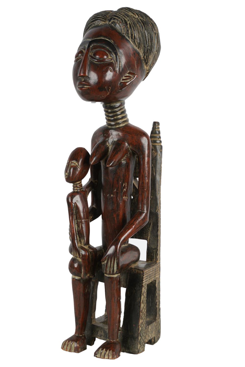 Appraisal: AFRICAN CARVED WOOD FIGURAL GROUPdepicting seated mother and child inches