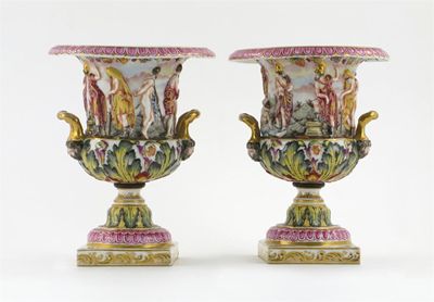 Appraisal: A pair of Continental porcelain Doccia-style campana vases each deeply