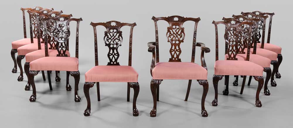 Appraisal: Set of Ten Chippendale Style Mahogany Dining Chairs British early