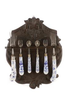 Appraisal: Meissen Blue Onion Vine Utensils w Spoon Shelf Attributed to