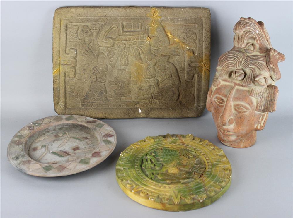 Appraisal: TWO GIPSFORMEREI REPRODUCTION MEXICAN RELIEFS AND TWO OTHER RELATED PIECES