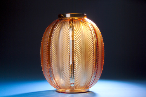 Appraisal: R LALIQUE Vase Biskra honey amber ca Stenciled R LALIQUE