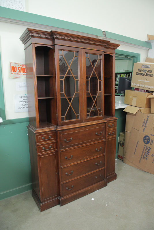 Appraisal: SECRETARY BOOKCASE Mahogany with a dentil carved cornice and glazed