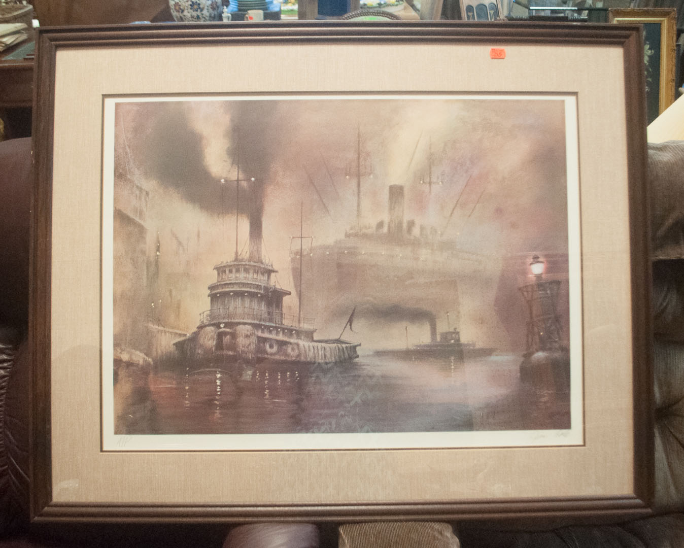 Appraisal: Jim Cole signed framed ships print Undernumber