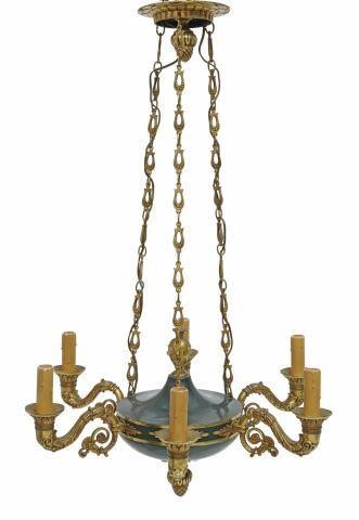 Appraisal: French Empire style tole peinte and gilt metal chandelier early