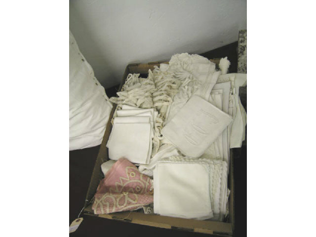 Appraisal: Box Full of Estate Linens Pillow