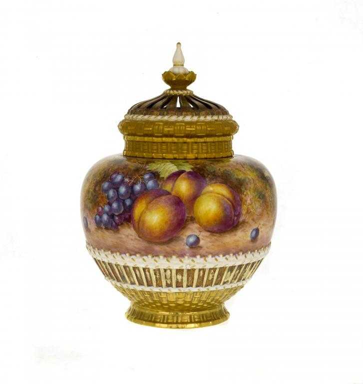 Appraisal: A ROYAL WORCESTER ROSE JAR AND COVER the jar painted