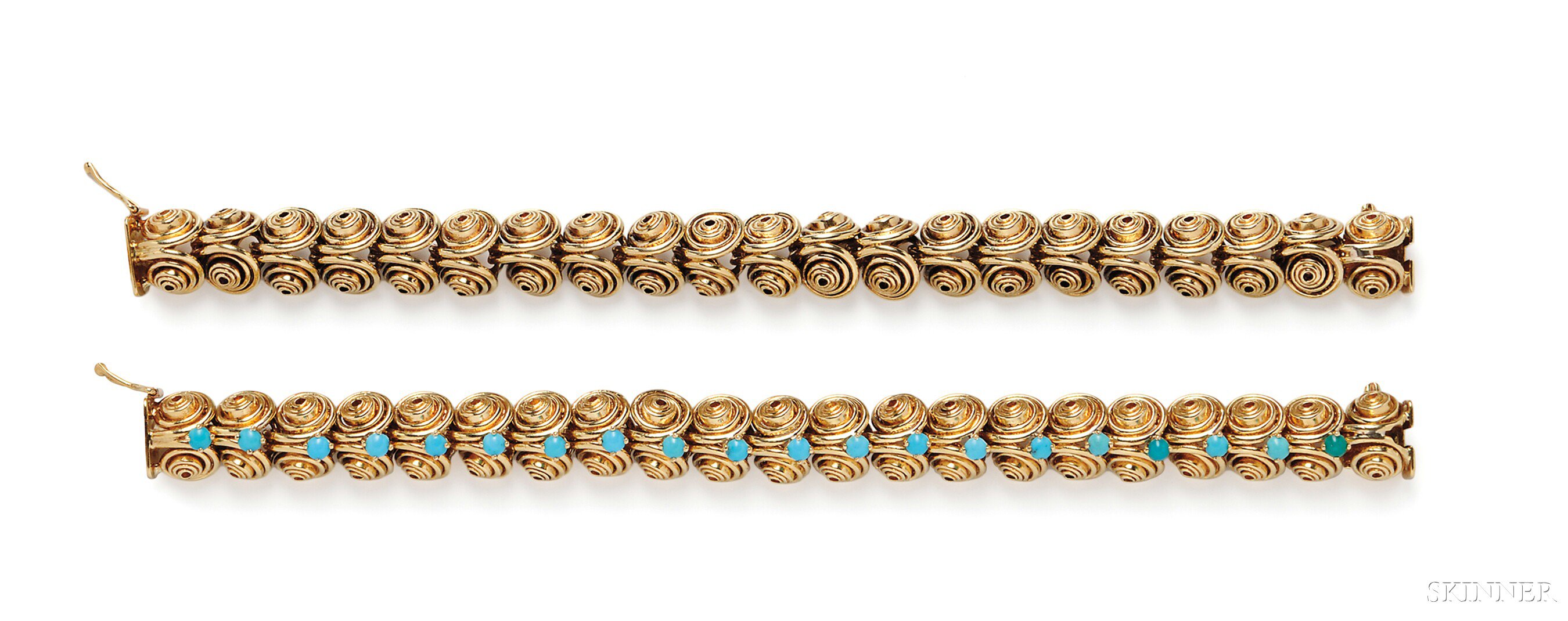 Appraisal: Two kt Gold Bracelets Marianne Ostier each of scrolling links