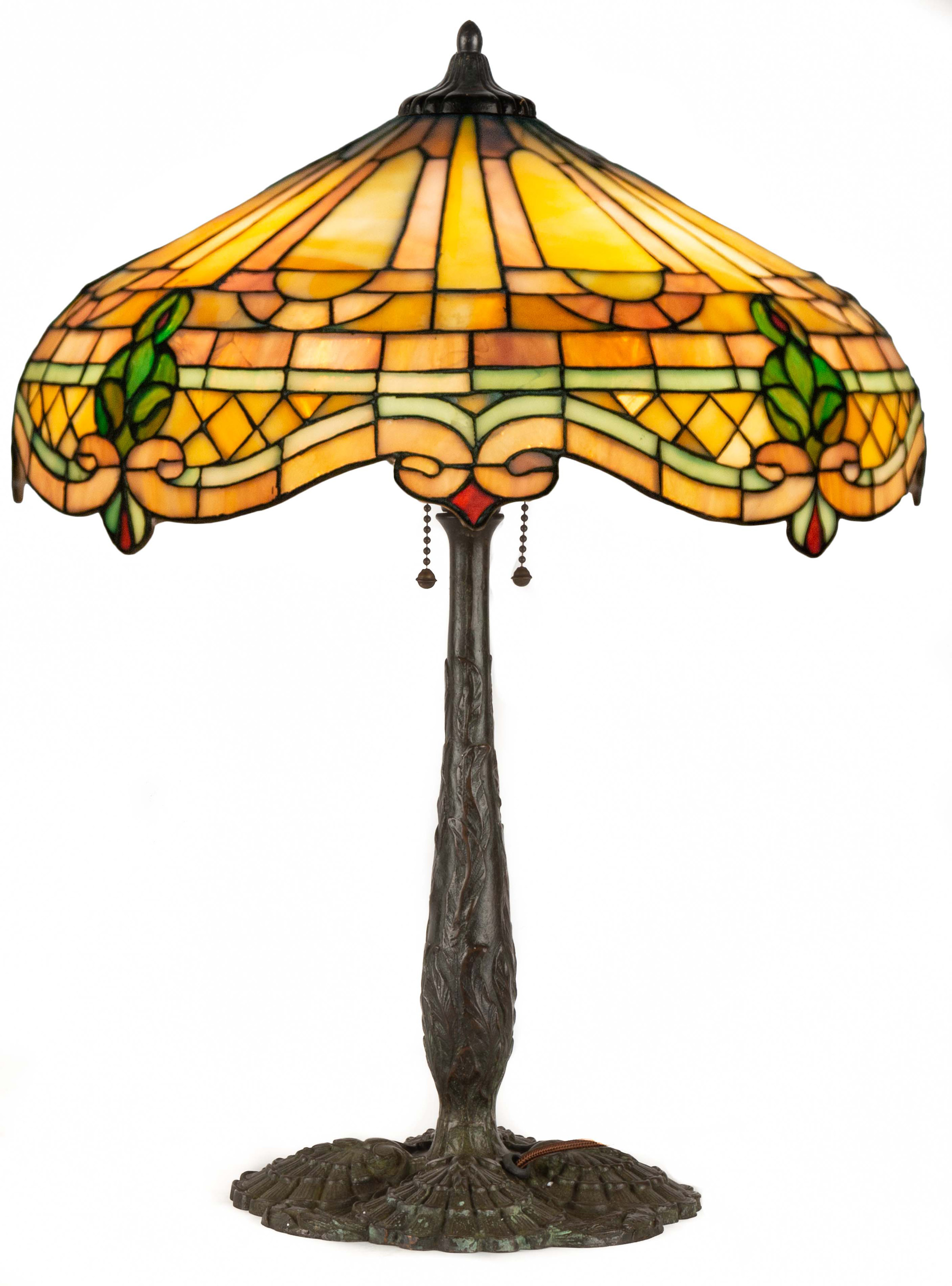 Appraisal: GORHAM LEADED GLASS TABLE LAMP Early th century