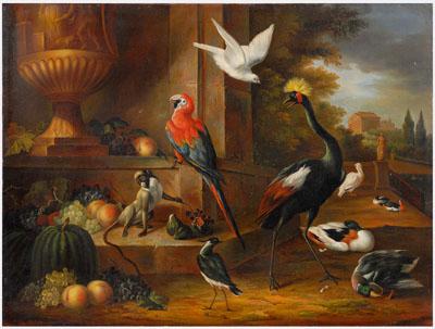 Appraisal: Von Dahl painting Dutch born still life with parrot monkey