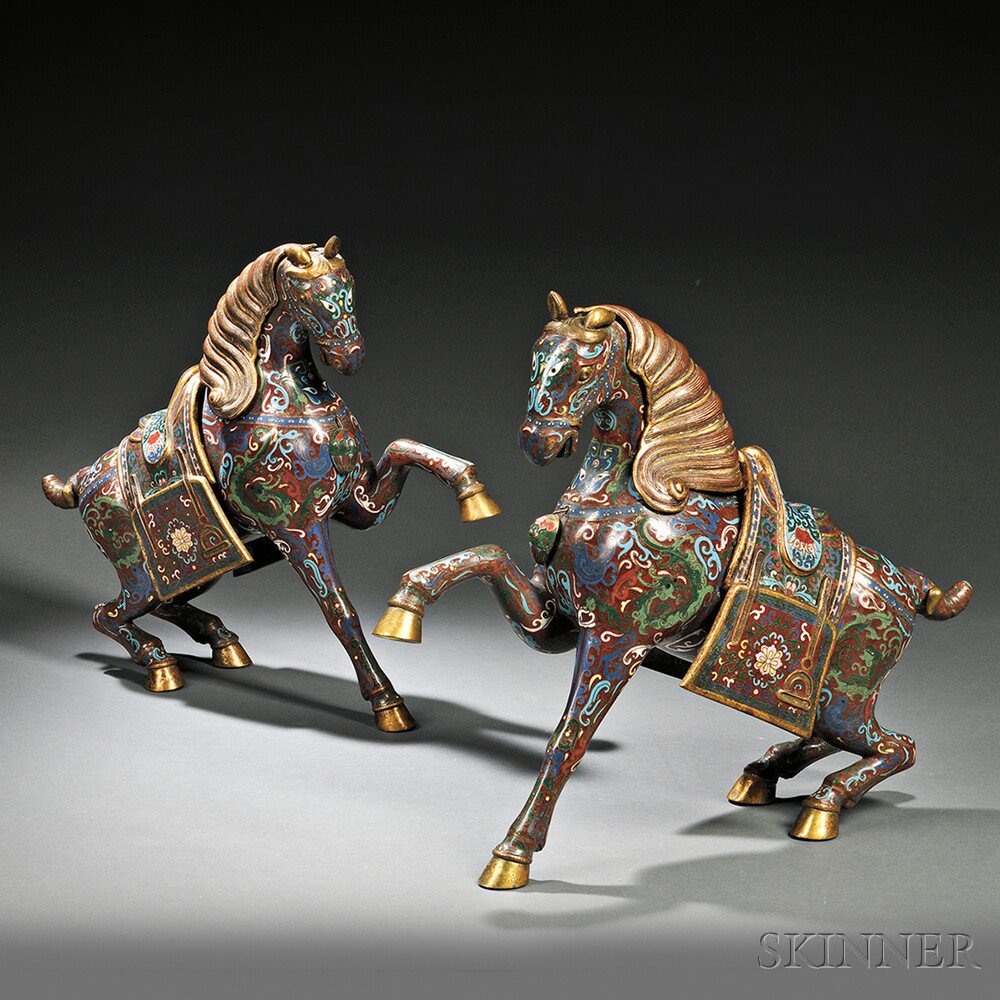 Appraisal: Pair of Cloisonne Horses China Qing dynasty each standing with