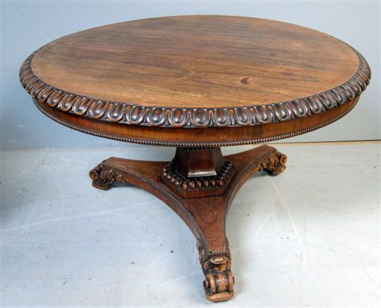 Appraisal: Regency rosewood circular breakfast table on hexagonal beaded column and