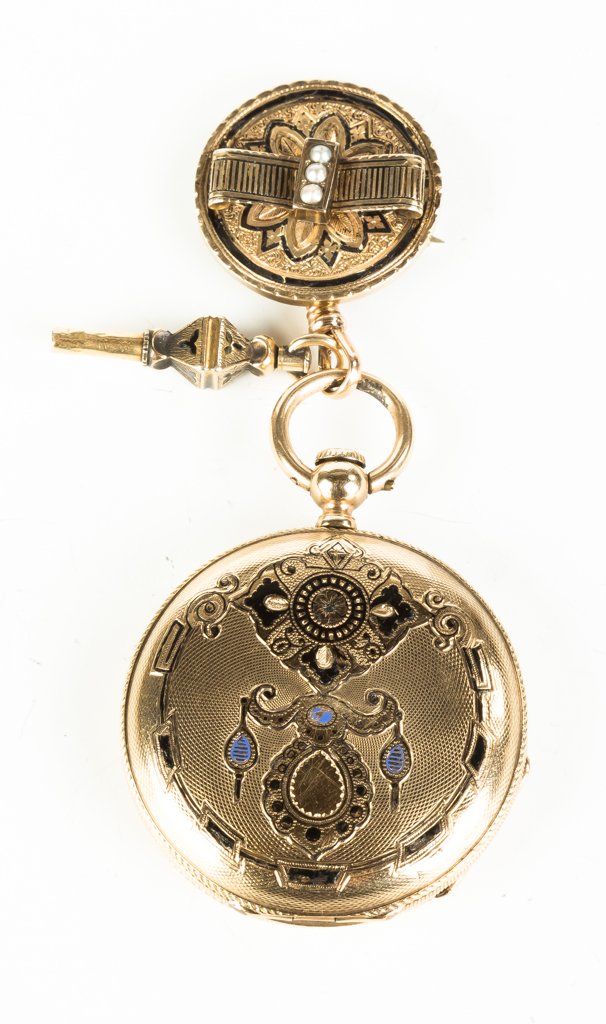 Appraisal: Enameled Pocket Watch with Fob Key-wind Case tests near K