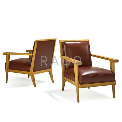 Appraisal: STYLE OF RENE GABRIEL Pair of armchairs France s White