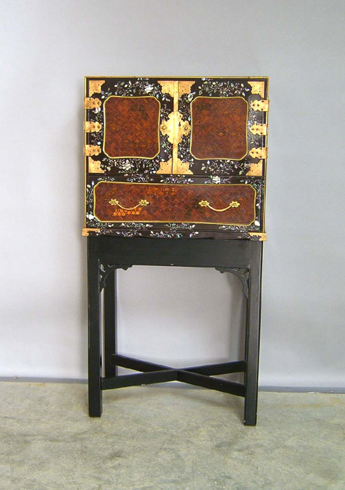 Appraisal: Elaborate Japanese inlaid cabinet on stand h w