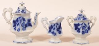 Appraisal: Flow Blue Strawberry Pattern Pc Coffee Set Flow Blue Ironstone