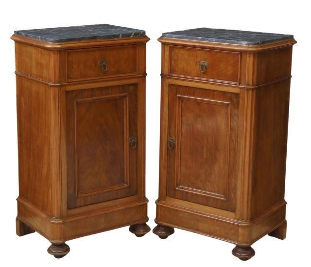 Appraisal: pair Italian marble-top walnut bedside cabinets th c case fitted