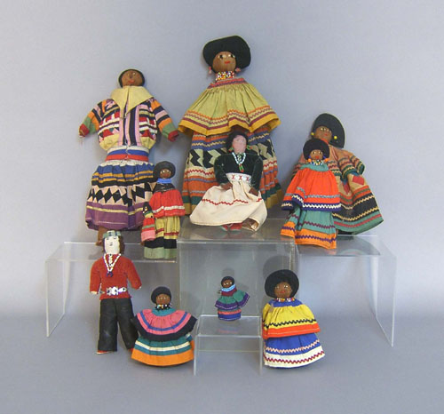 Appraisal: Ten South American cloth dolls th c tallest Provenance Collection