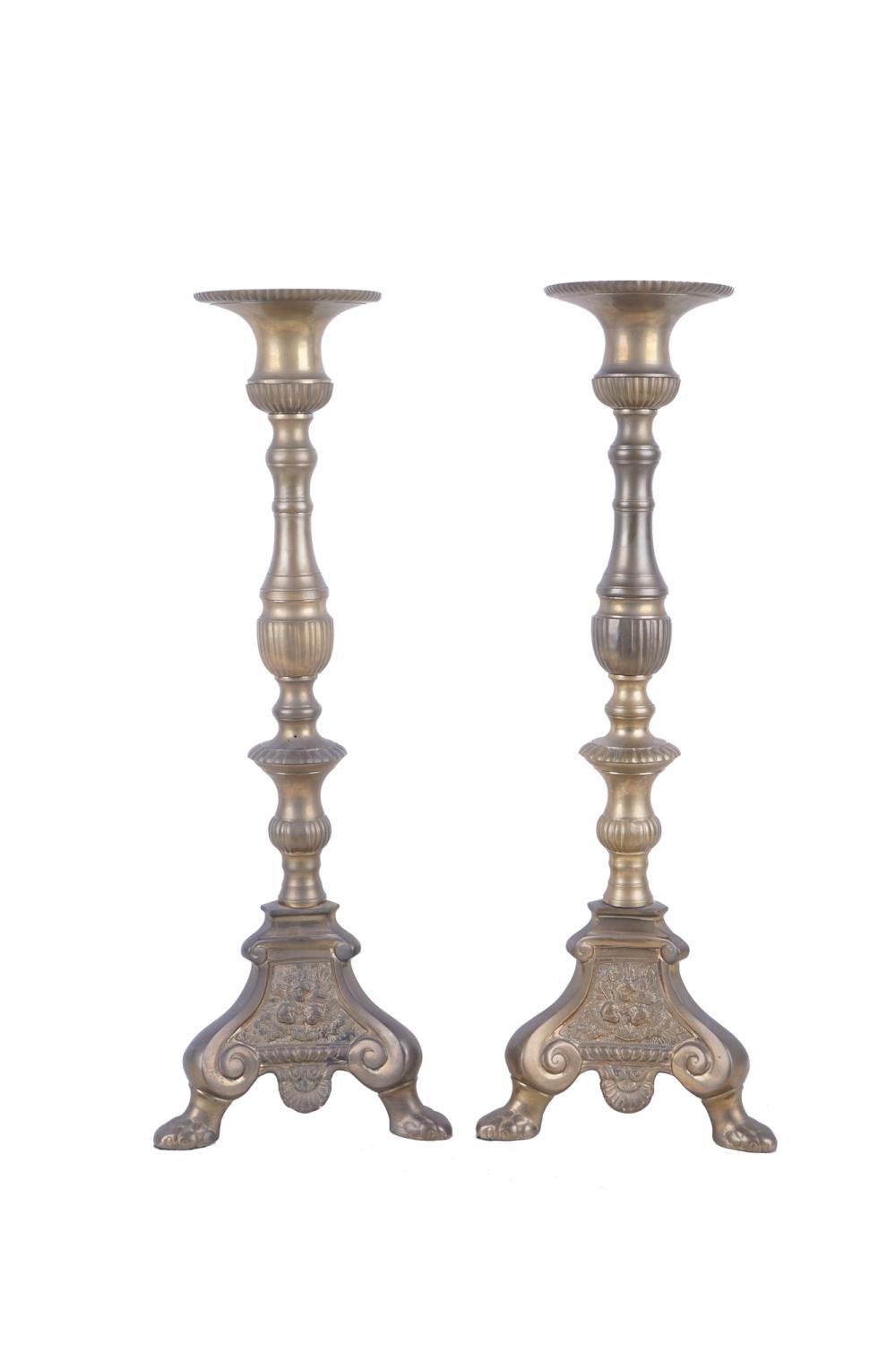 Appraisal: PAIR OF BRASS PRICKET STICKS inches high Condition