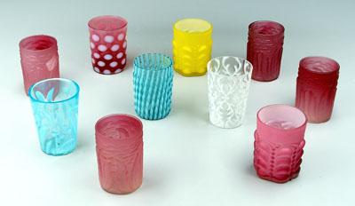 Appraisal: Ten glass tumblers five red satin glass one yellow satin