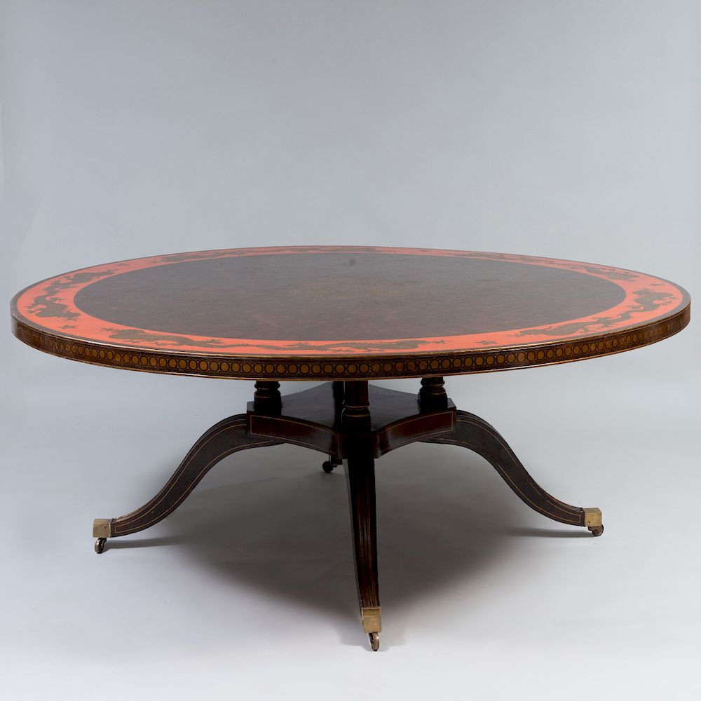 Appraisal: Large Regency Style Faux Tortoiseshell and Red Painted and Parcel-Gilt