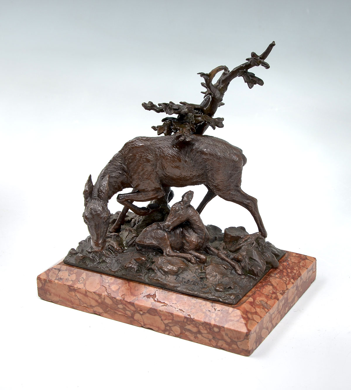 Appraisal: BRONZE DOE AND FAWN SCULPTURE SIGNED MENE '' in height