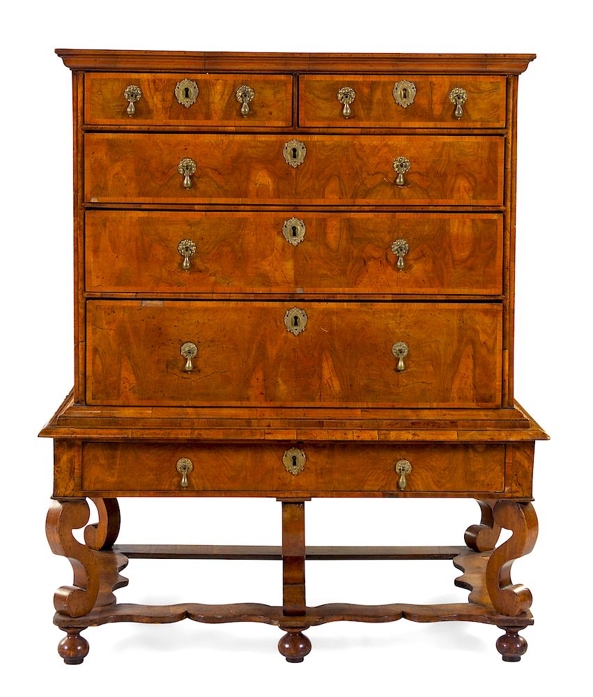 Appraisal: A William and Mary Burl Walnut Chest on Stand A