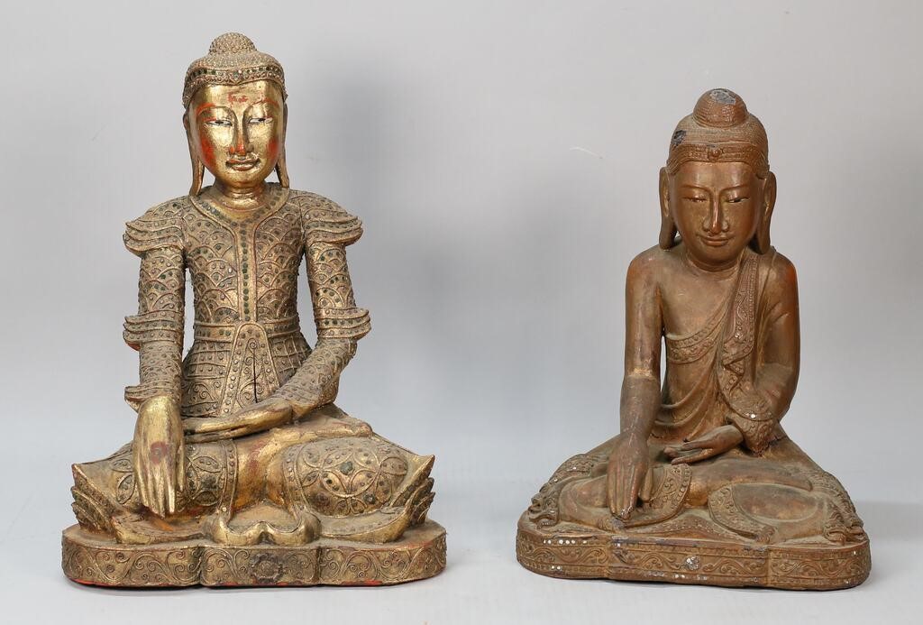 Appraisal: Gilt wood and jeweled seated Buddha H x W at