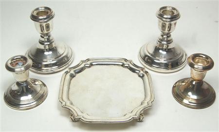 Appraisal: A modern silver card tray Chester of shaped square outline