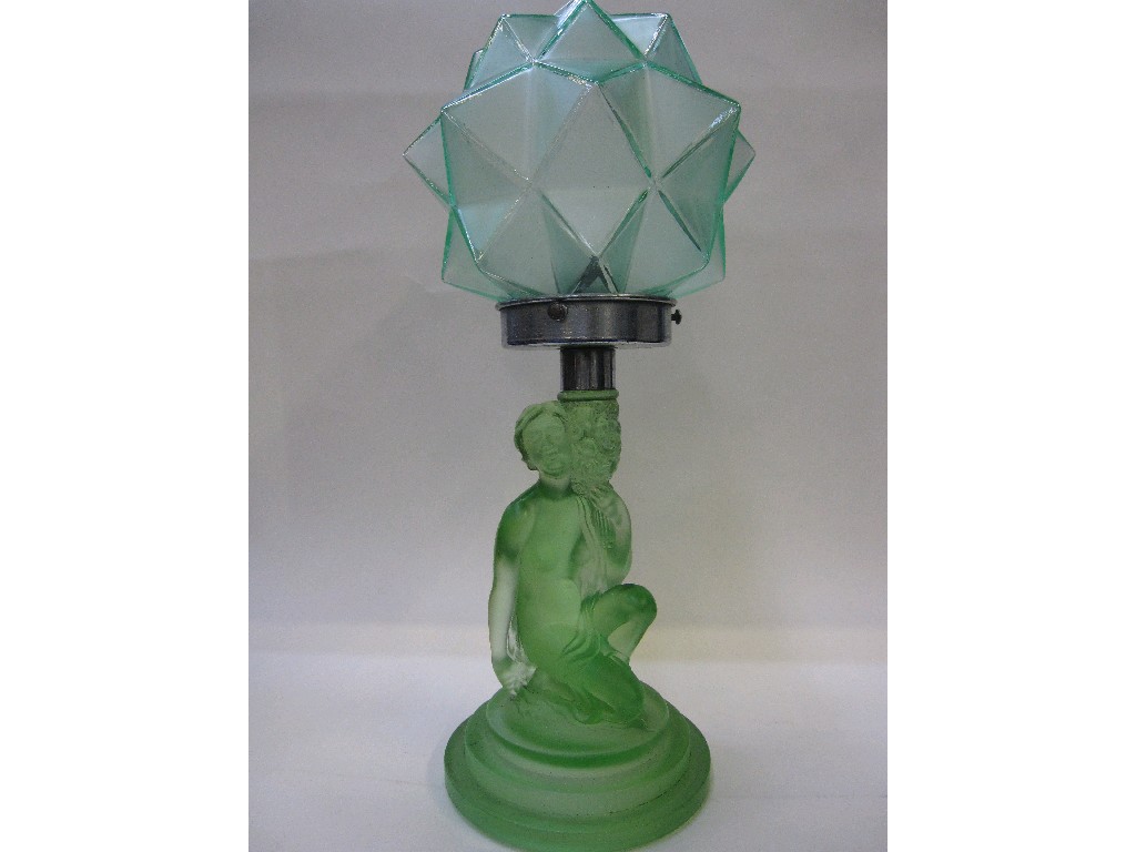 Appraisal: Art Deco green glass figural lampbase with star shade