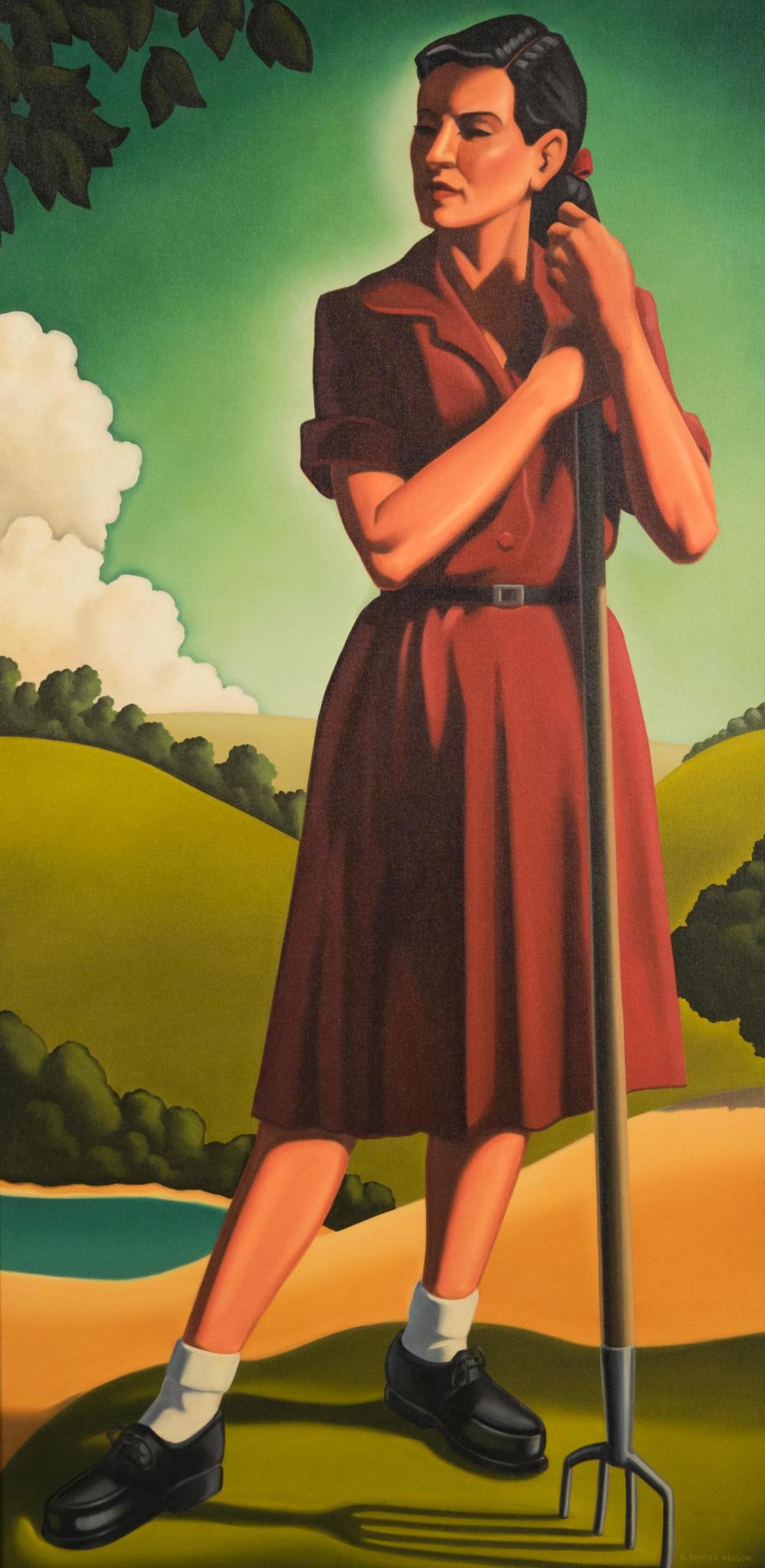 Appraisal: R KENTON NELSON California born oil on canvas Planning woman