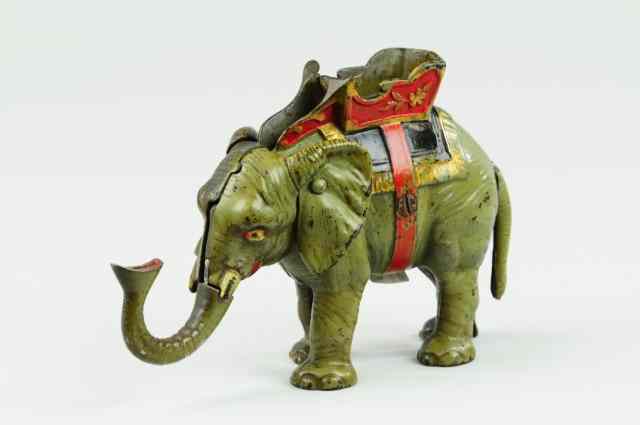 Appraisal: ELEPHANT HOWDAH PULL TAIL MECHANICAL BANK Grey color Hubley Mfg