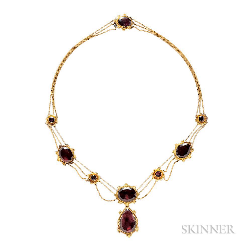 Appraisal: Antique Gold and Garnet Necklace Antique Gold and Garnet Necklace