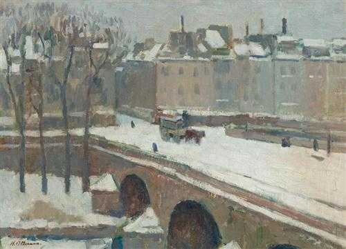 Appraisal: OTTMANN HENRI Ancenis - Brussels Bridge in Paris Oil on