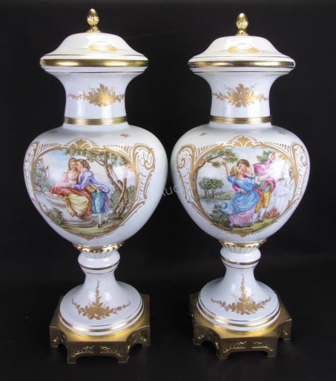 Appraisal: A large pair of French porcelain Sevres-style urns white body