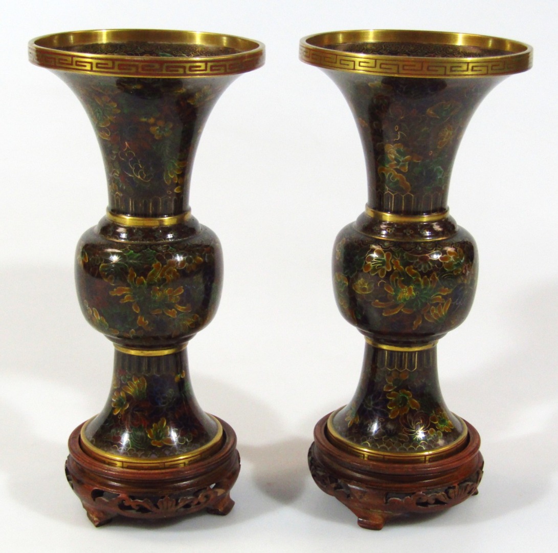 Appraisal: A pair of thC Chinese cloisonn vases each trumpet shaped