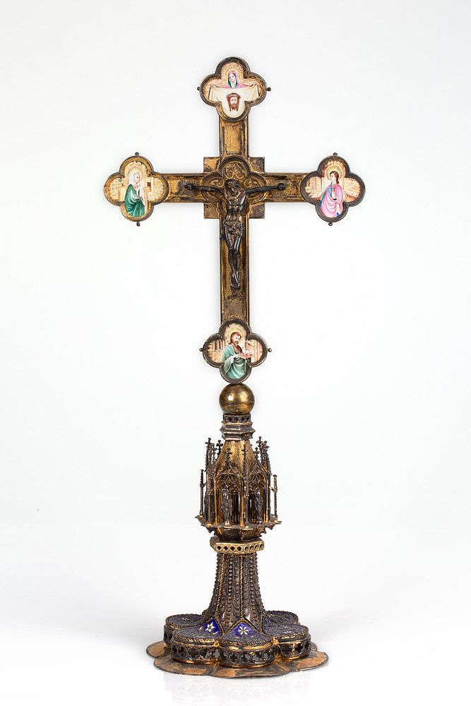 Appraisal: AN AUSTRIAN SILVER AND AND ENAMEL CROSS TH CENTURY AN