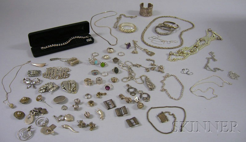 Appraisal: Large Group of Silver Jewelry including necklaces rings earrings bracelets