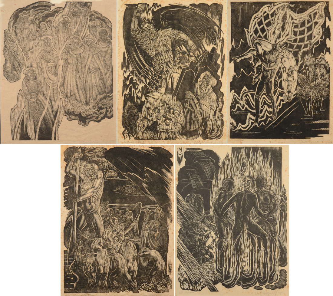 Appraisal: MROZEWSKI Stefan Polish - Wood Cuts from The Dante's Inferno