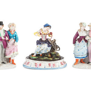 Appraisal: Three Continental Porcelain Figures with Polychrome Enamel Decoration th th