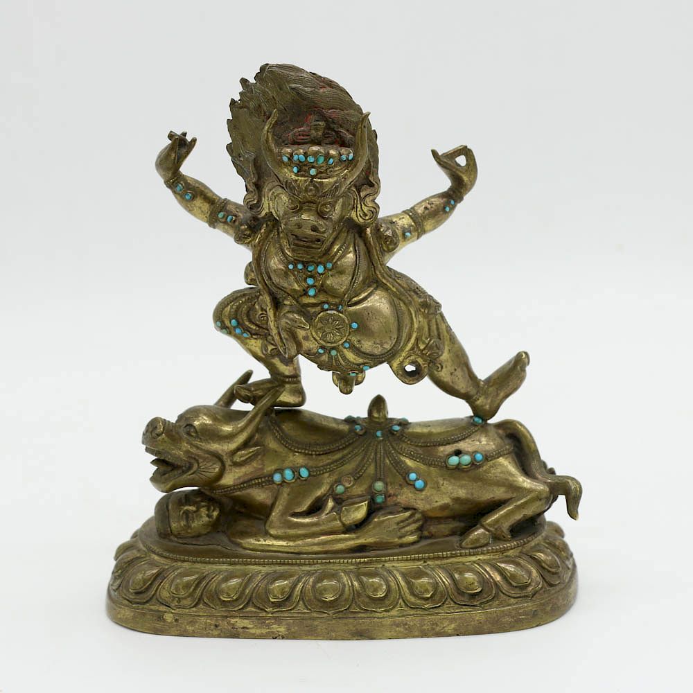 Appraisal: GILT BRONZE FIGURE OF YAMA DHARMARAJA Depicting a beast face